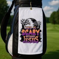 Life Is Scary Without Jesus Christian Halloween Tree Bible Golf Towel thumb 2