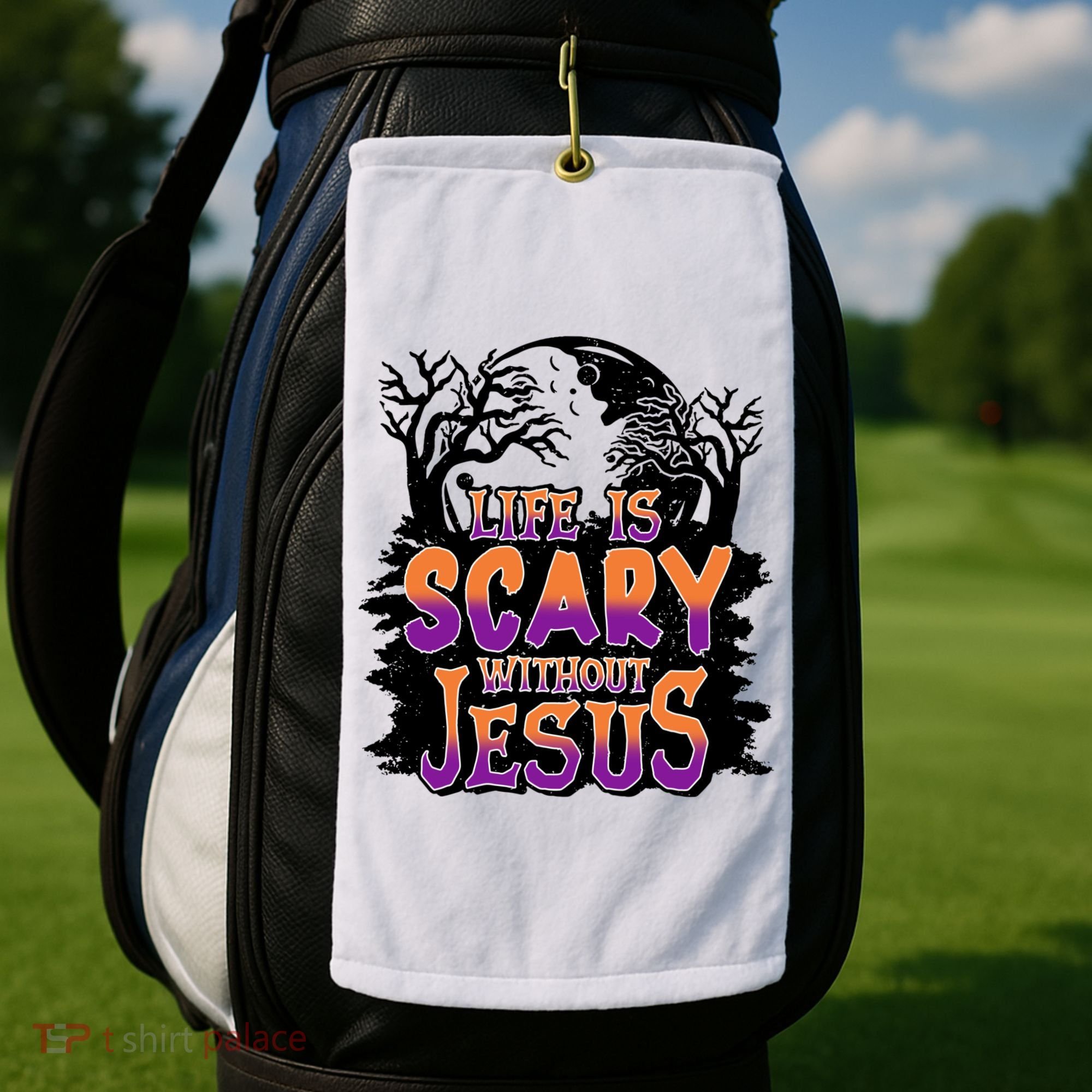 Life Is Scary Without Jesus Christian Halloween Tree Bible Golf Towel