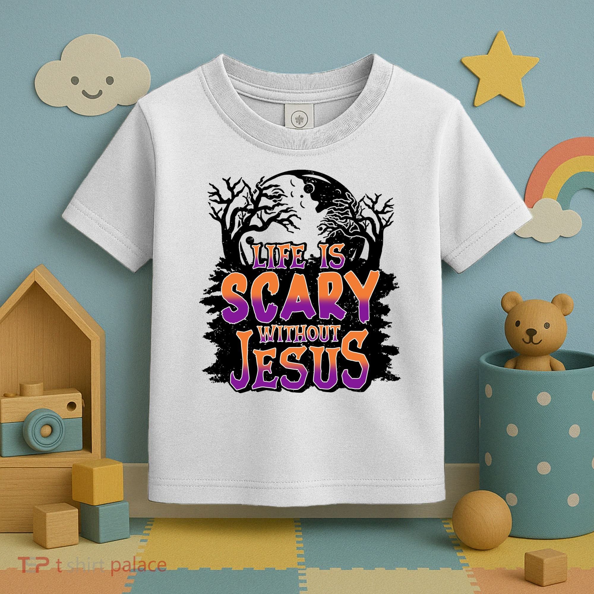 Life Is Scary Without Jesus Christian Halloween Tree Bible Toddler T-Shirt