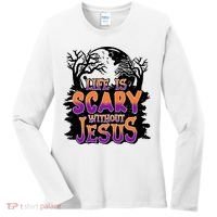 Life Is Scary Without Jesus Christian Halloween Tree Bible Women's Long Sleeve Shirt thumb 0
