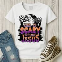 Life Is Scary Without Jesus Christian Halloween Tree Bible Women's T-Shirt thumb 3