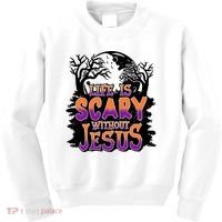 Life Is Scary Without Jesus Christian Halloween Tree Bible Kids Sweatshirt thumb 0