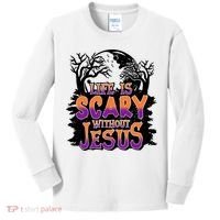 Life Is Scary Without Jesus Christian Halloween Tree Bible Kids Long Sleeve Shirt thumb 0