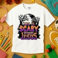 Life Is Scary Without Jesus Christian Halloween Tree Bible Kids T-Shirt thumb 3