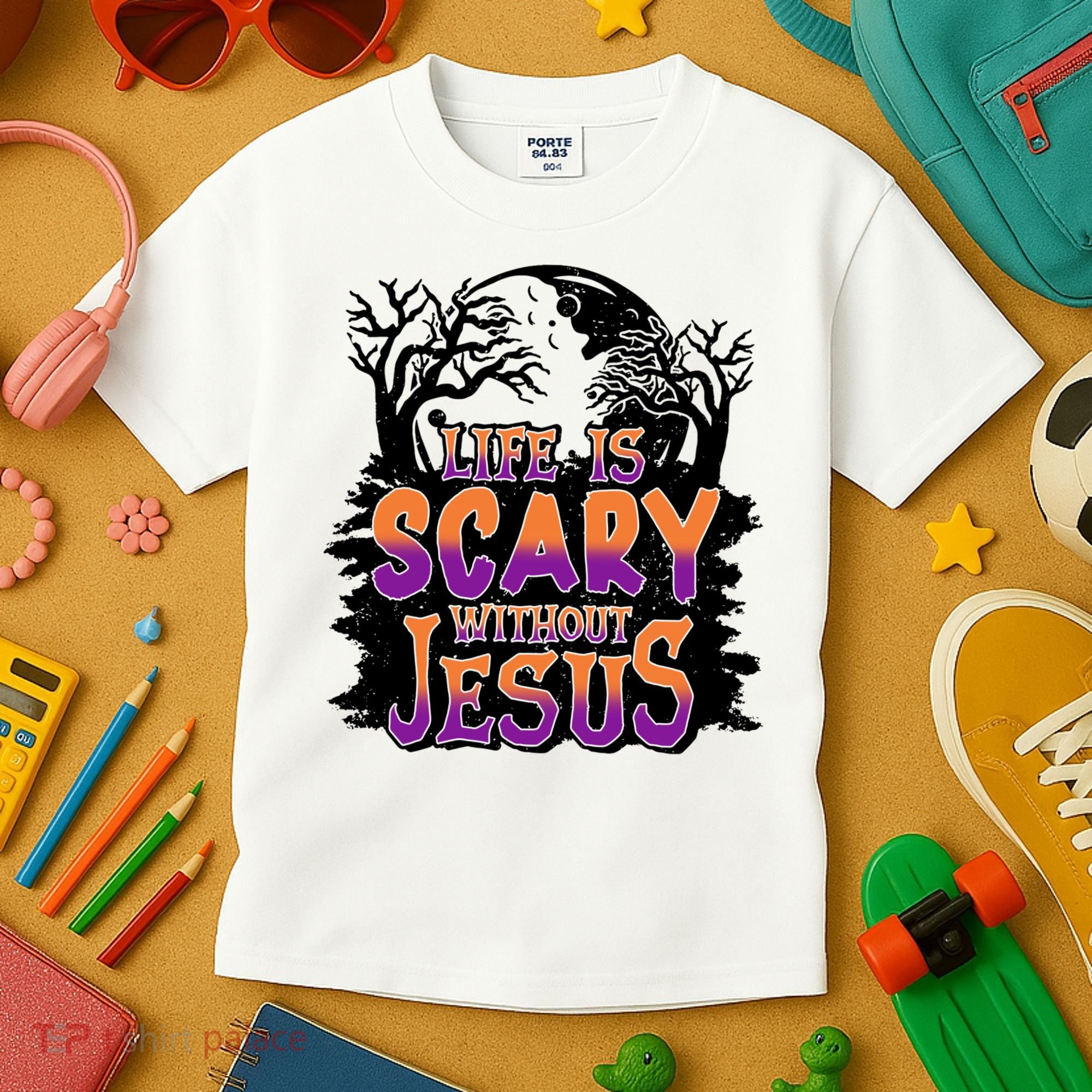 Life Is Scary Without Jesus Christian Halloween Tree Bible Kids T-Shirt