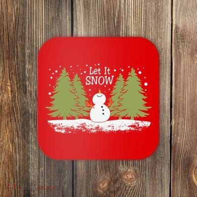 Let It Snow Winter Snowman Christmas Coaster