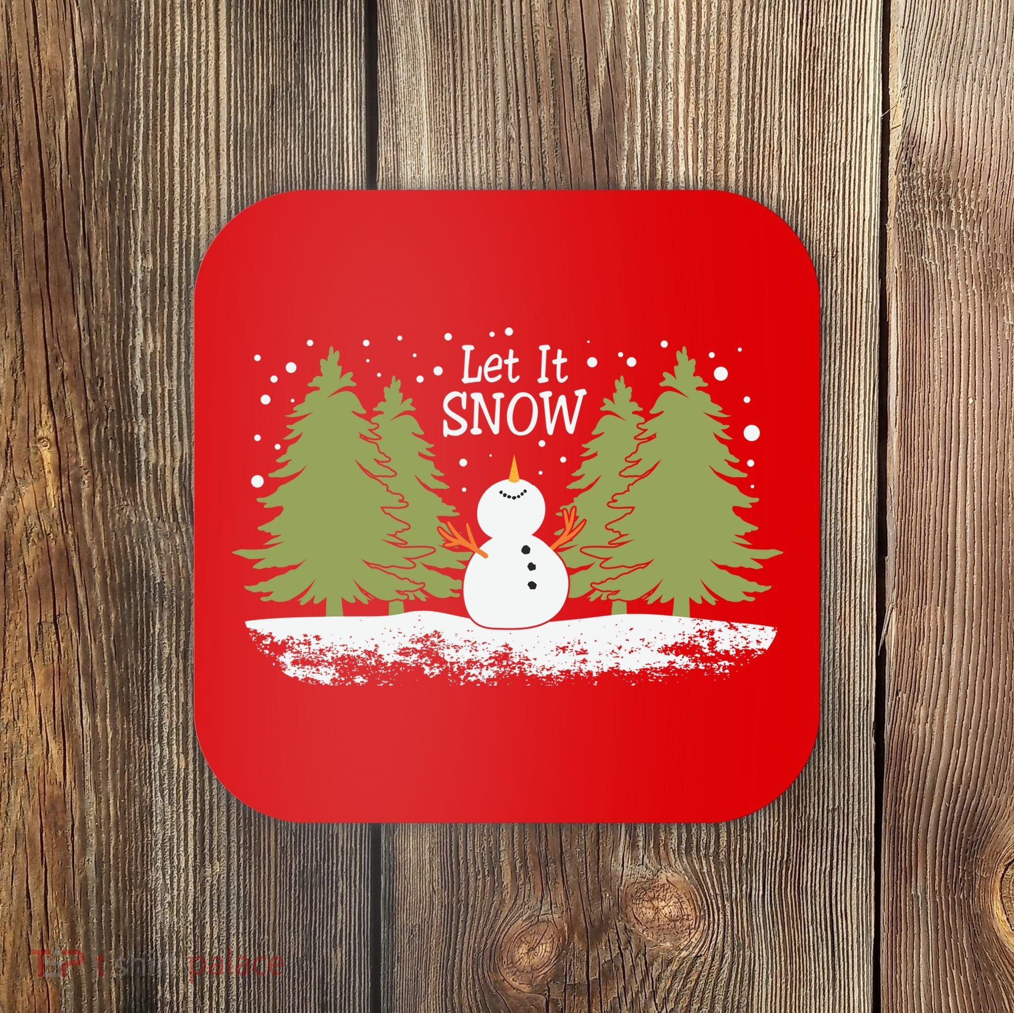 Let It Snow Winter Snowman Christmas Coaster