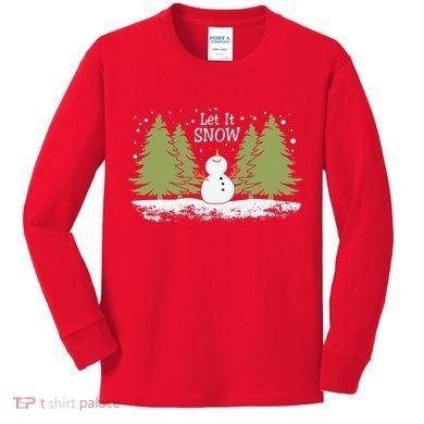 Let It Snow Winter Snowman Christmas Kids Long Sleeve Shirt