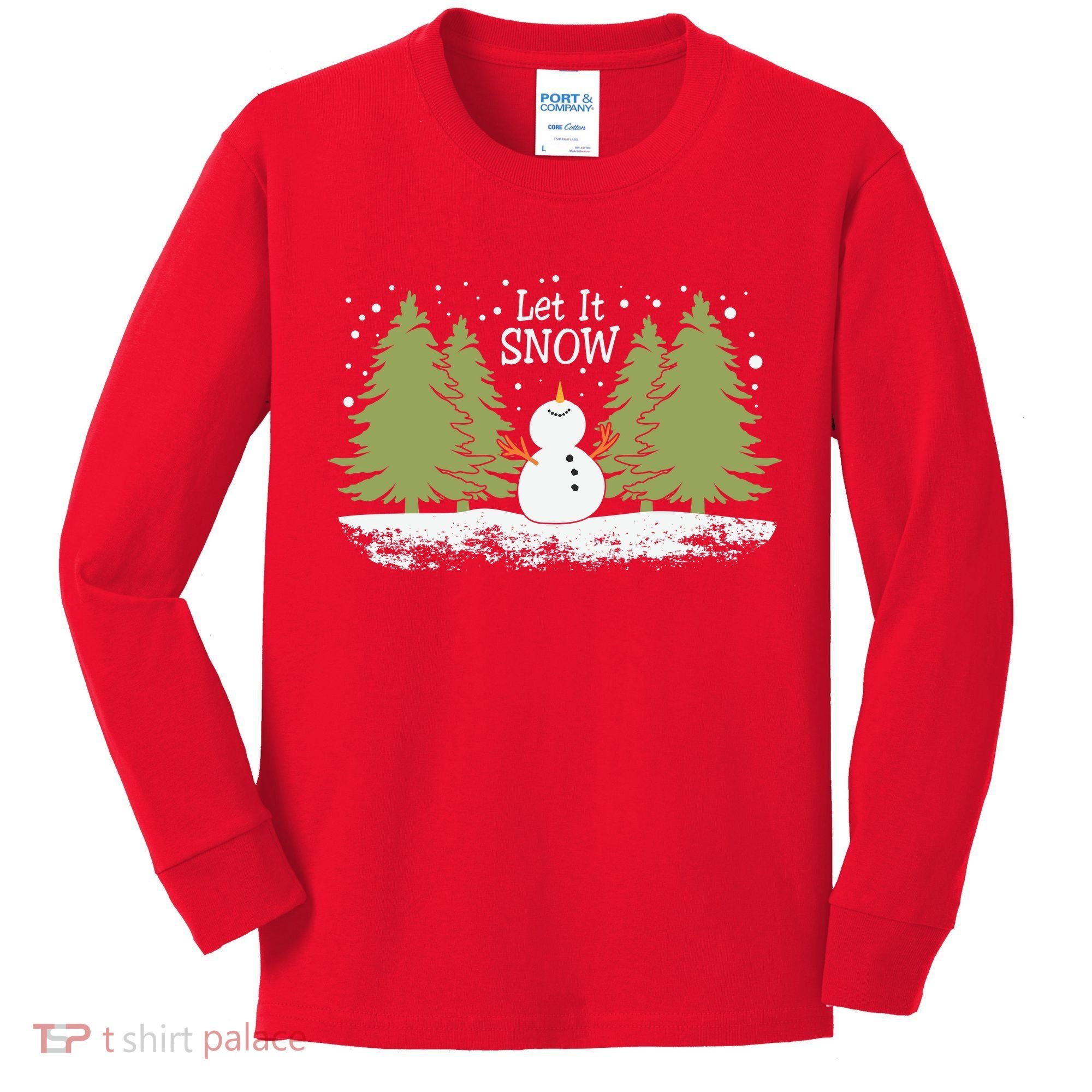 Let It Snow Winter Snowman Christmas Kids Long Sleeve Shirt