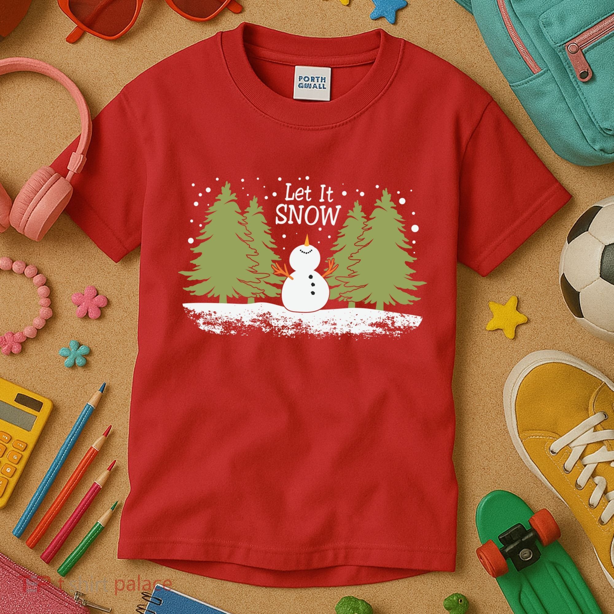 Let It Snow Winter Snowman Christmas Kids T-Shirt