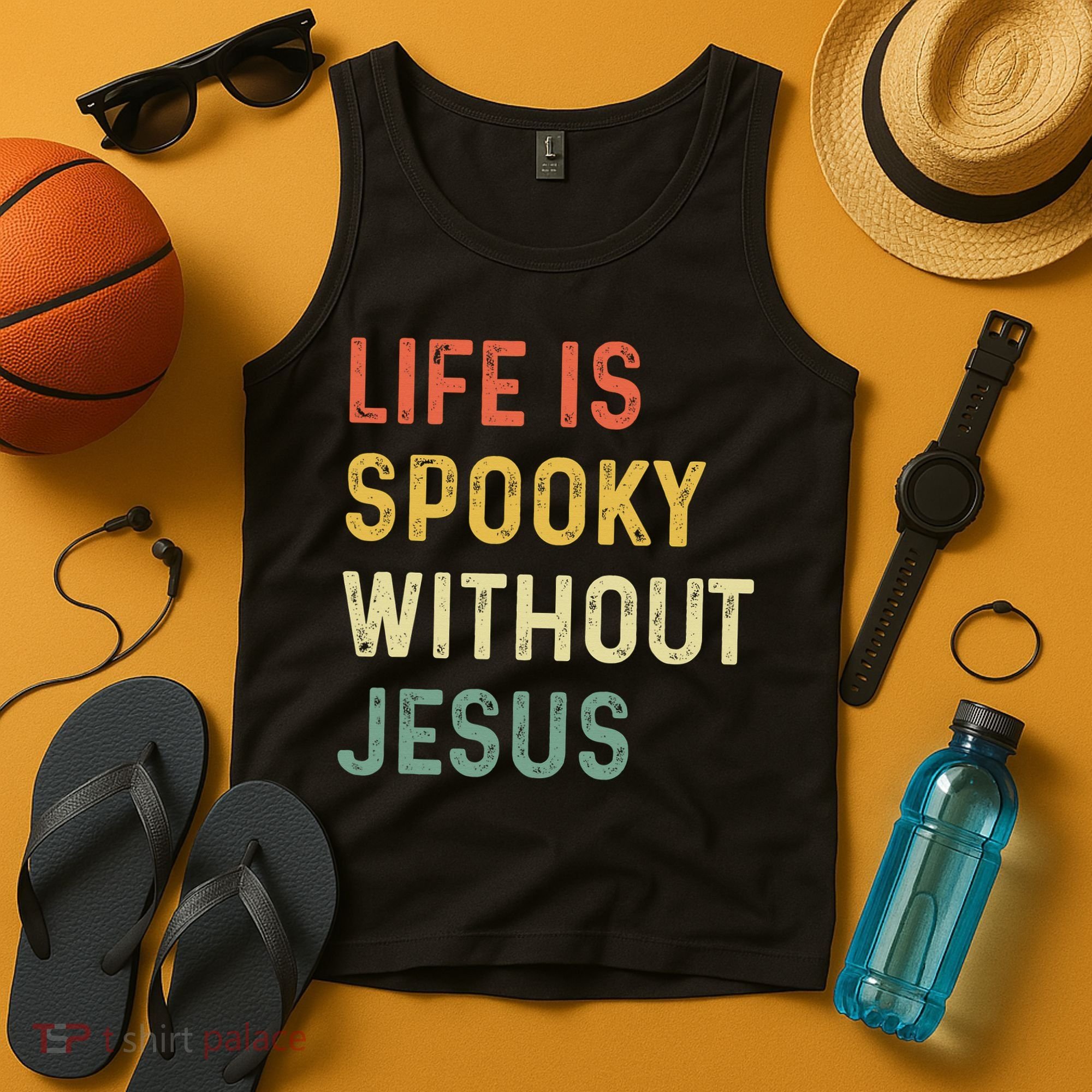 Life Is Spooky Without Jesus Christian Religious Halloween  Tank Top