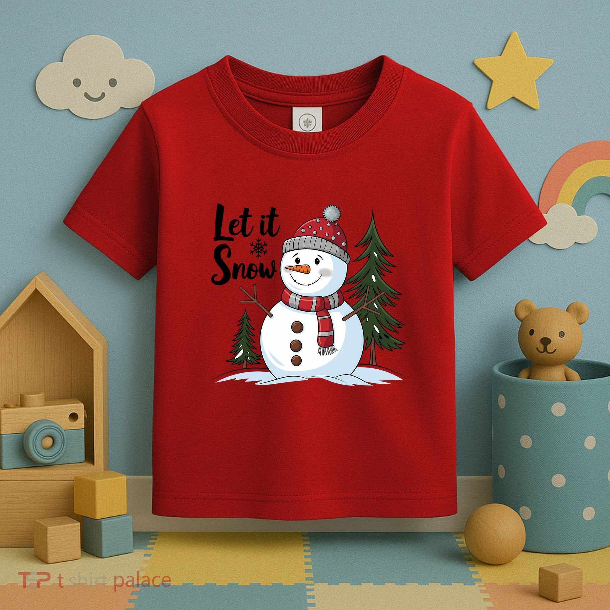 Let It Snow Cute Snowman Christmas Xmas Holiday Toddler T-Shirt