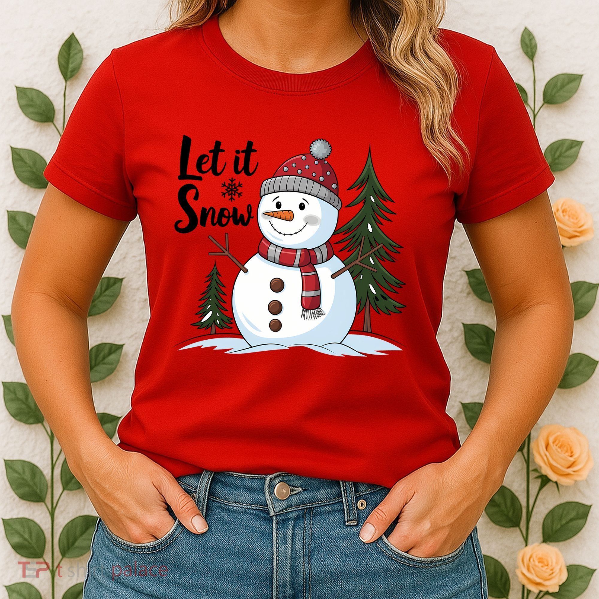 Let It Snow Cute Snowman Christmas Xmas Holiday Women's T-Shirt