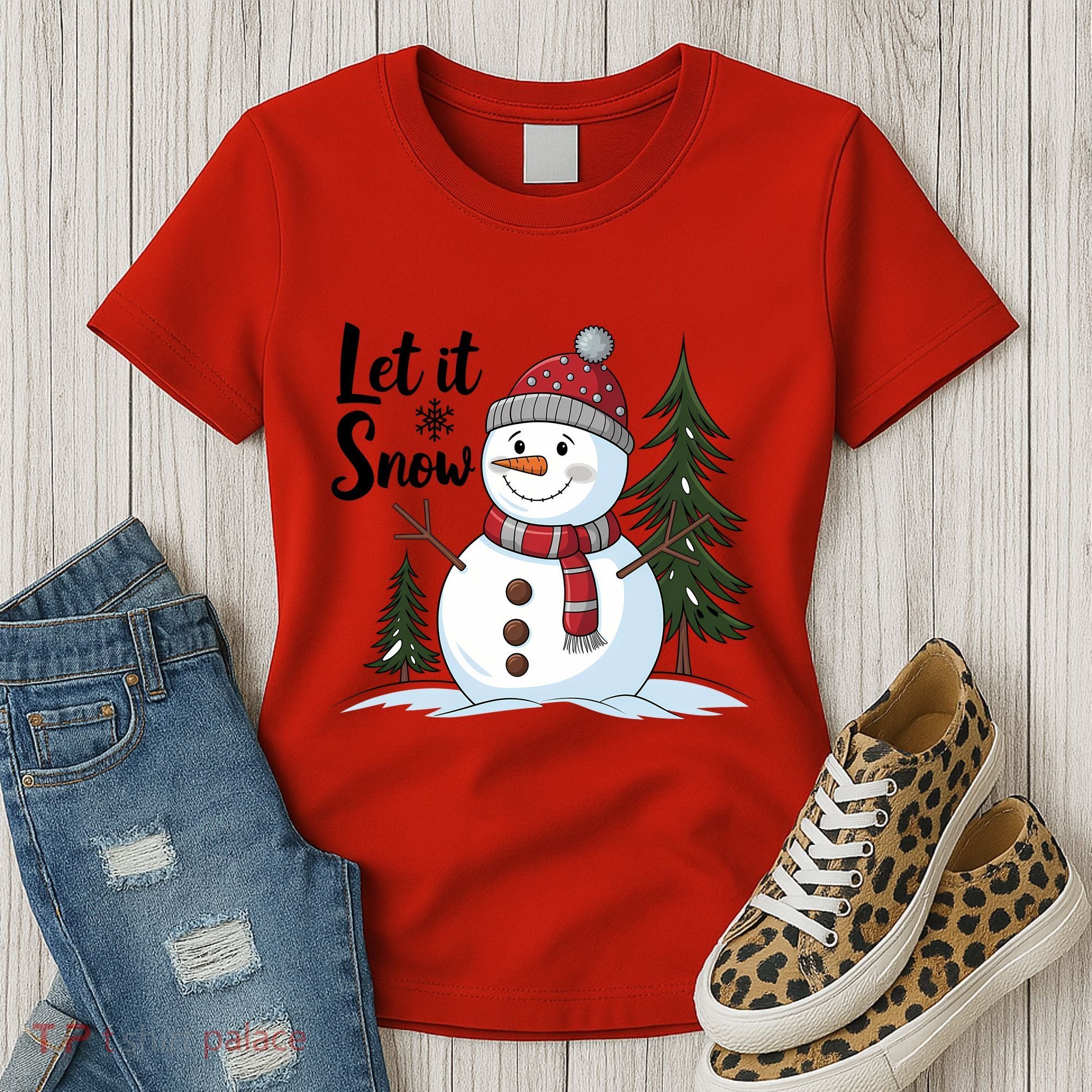 Let It Snow Cute Snowman Christmas Xmas Holiday Women's T-Shirt