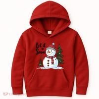 Let It Snow Cute Snowman Christmas Xmas Holiday Kids Hoodie thumb 0
