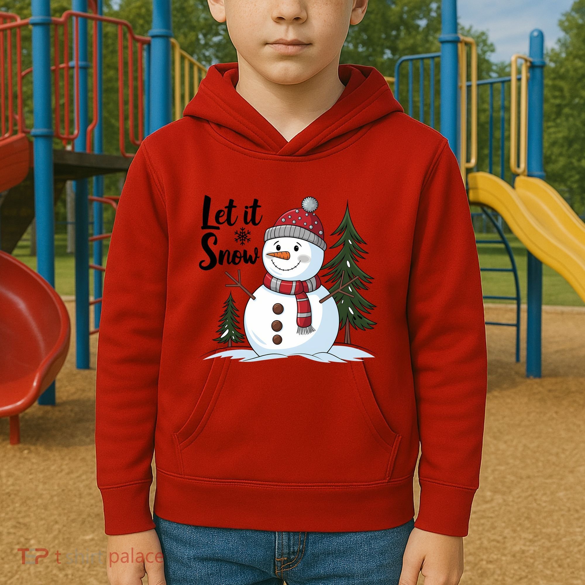 Let It Snow Cute Snowman Christmas Xmas Holiday Kids Hoodie