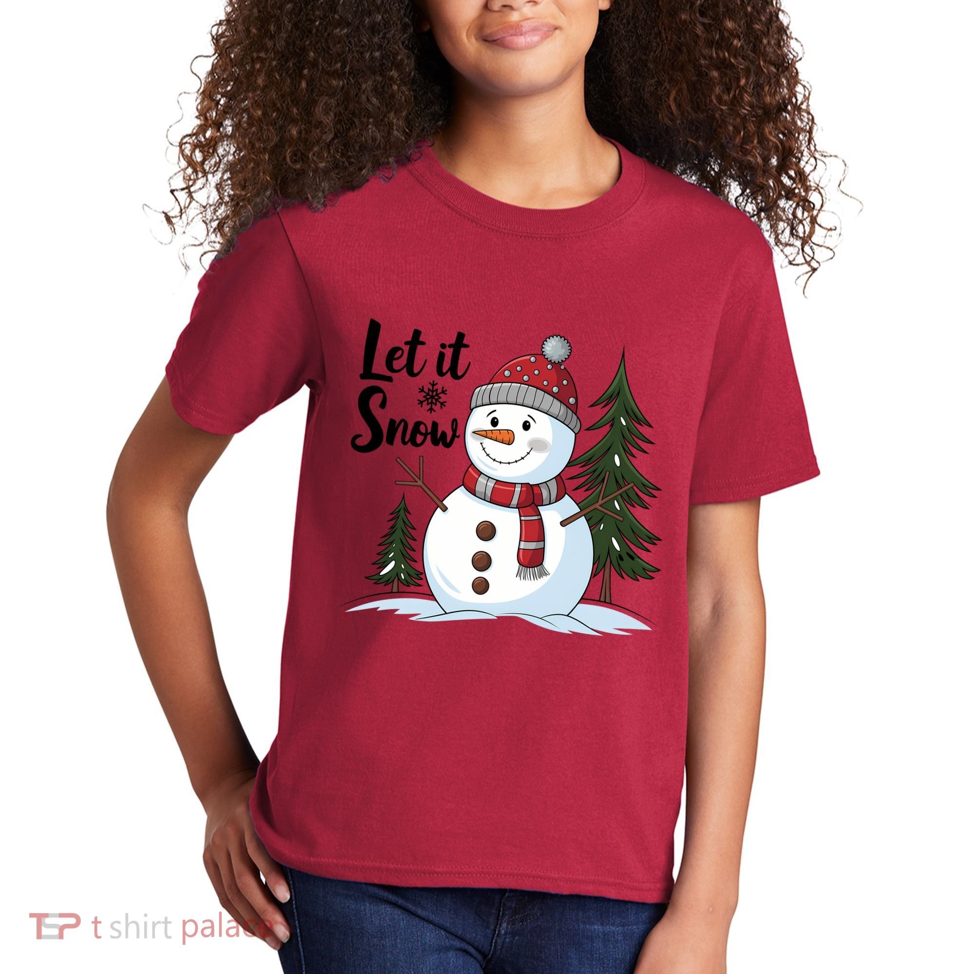 Let It Snow Cute Snowman Christmas Xmas Holiday Kids T-Shirt