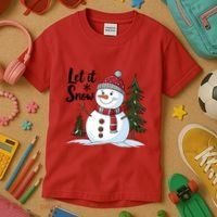 Let It Snow Cute Snowman Christmas Xmas Holiday Kids T-Shirt thumb 3
