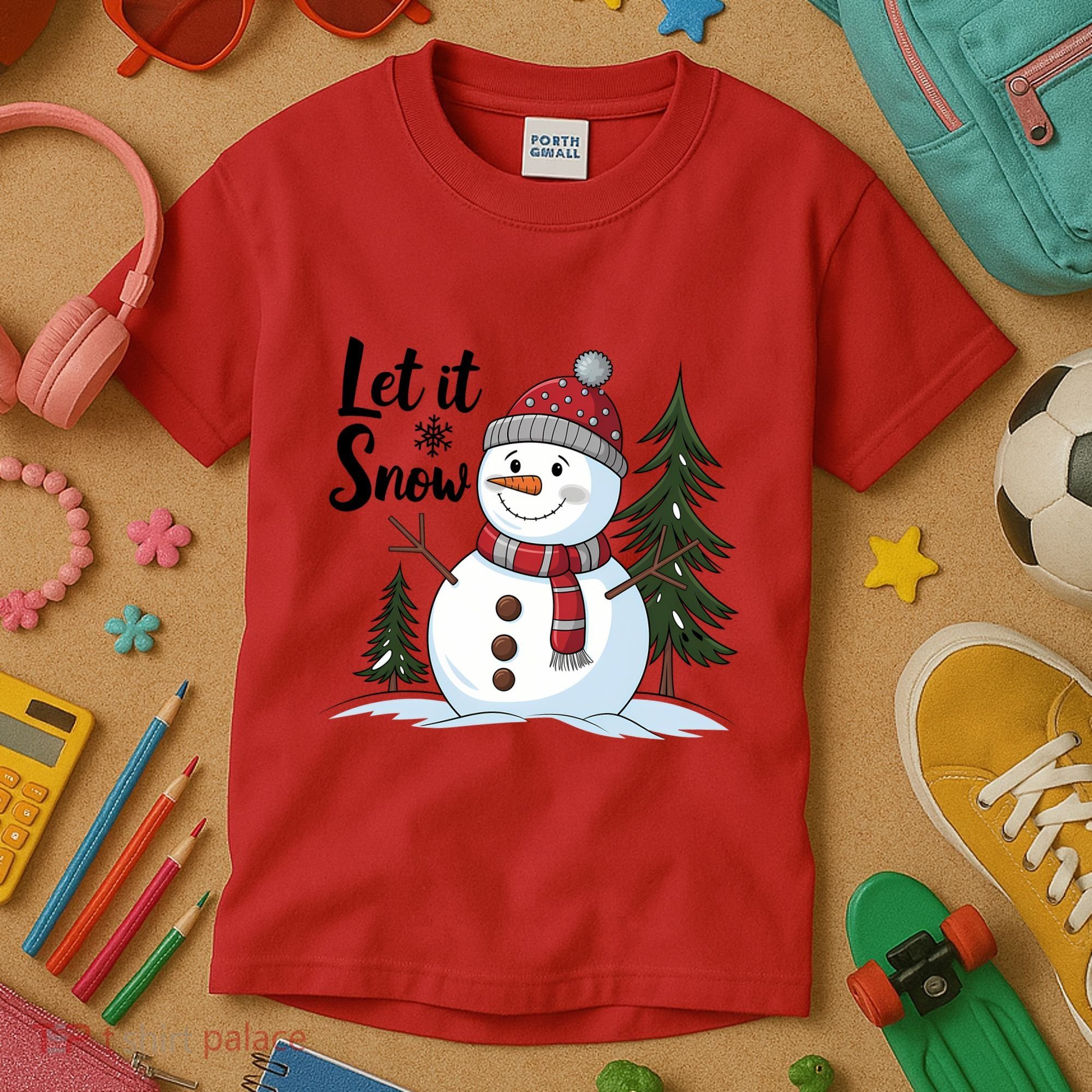 Let It Snow Cute Snowman Christmas Xmas Holiday Kids T-Shirt