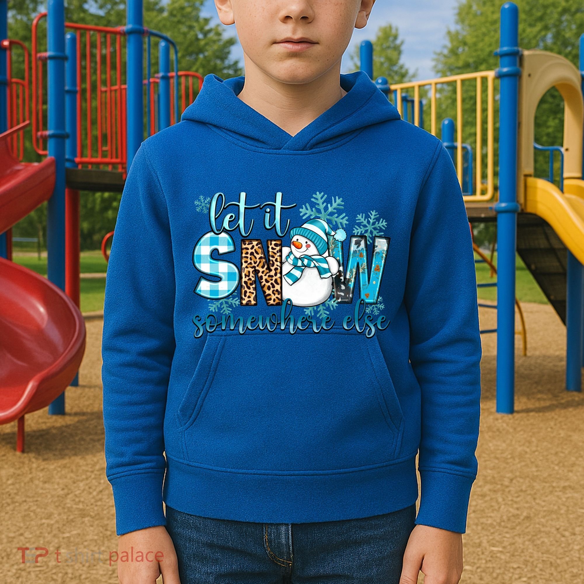 Let It Snow Somewhere Else Snow With Snowflakes Christmas Gift Kids Hoodie