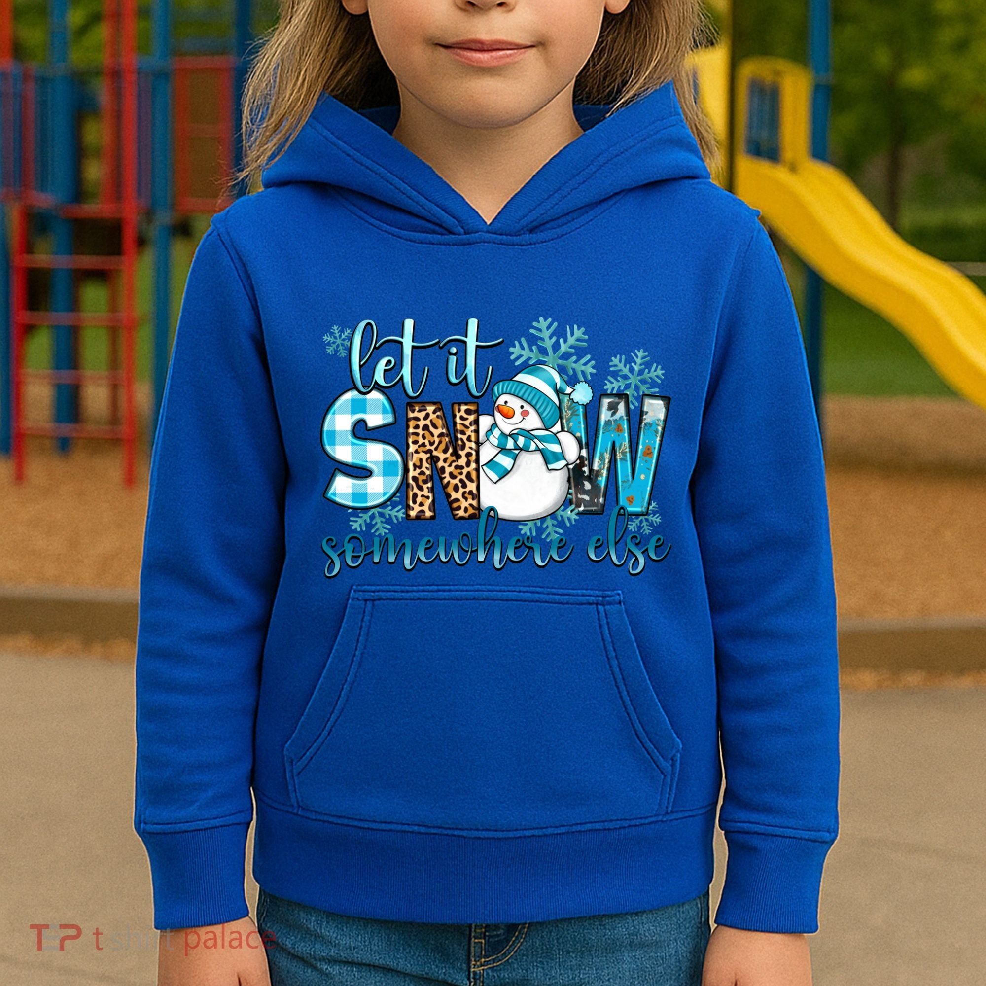 Let It Snow Somewhere Else Snow With Snowflakes Christmas Gift Kids Hoodie