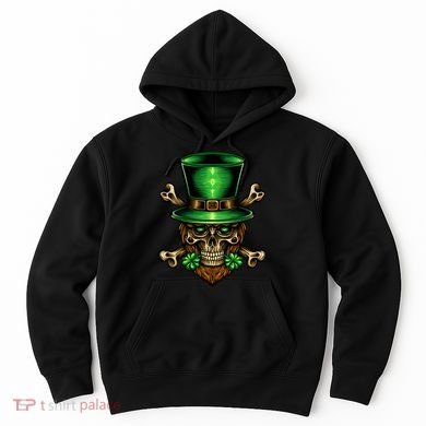 Leprechaun Irish Skull Clover Hoodie