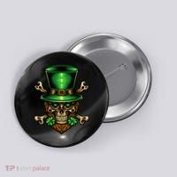 Leprechaun Irish Skull Clover Button thumb 0
