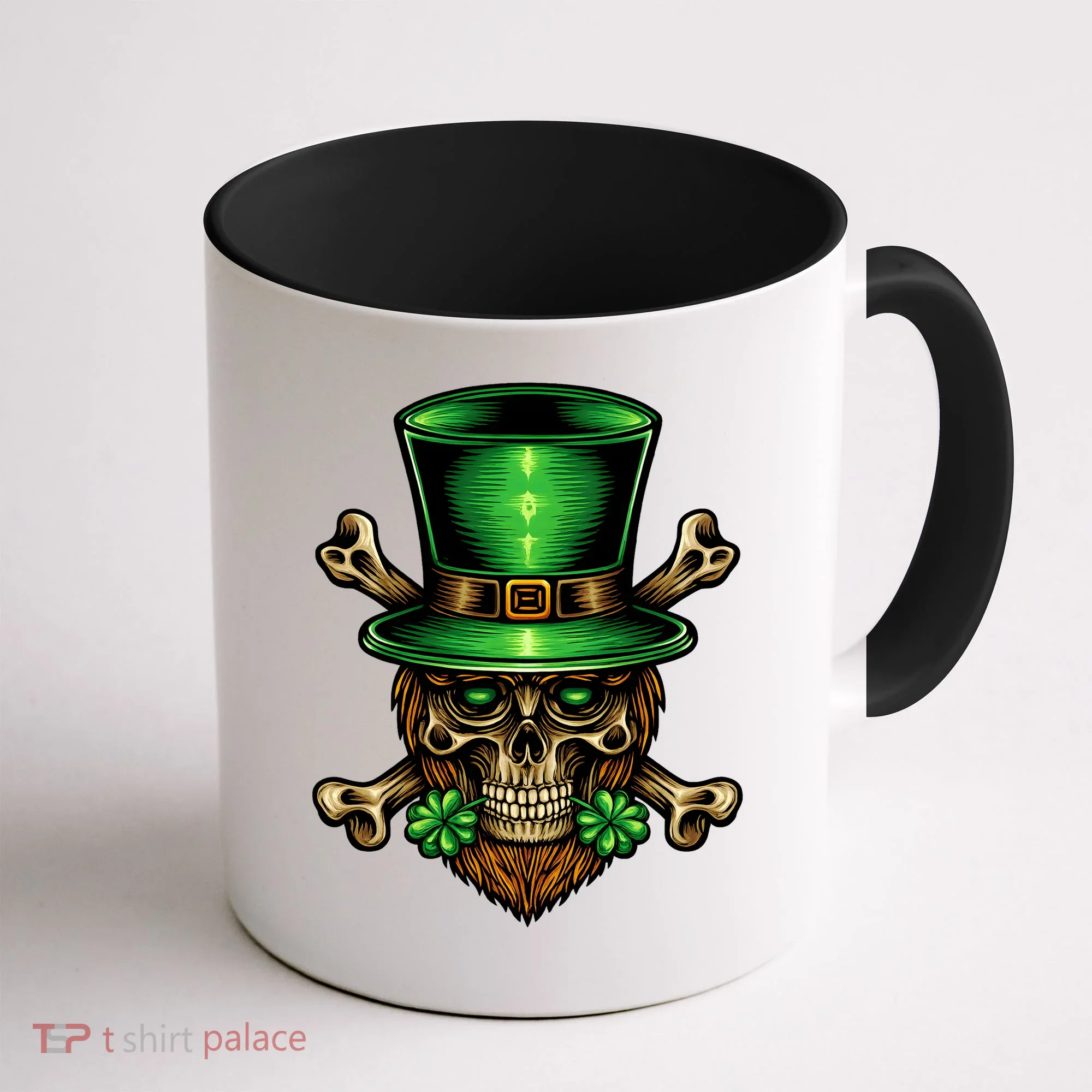 Leprechaun Irish Skull Clover Coffee Mug