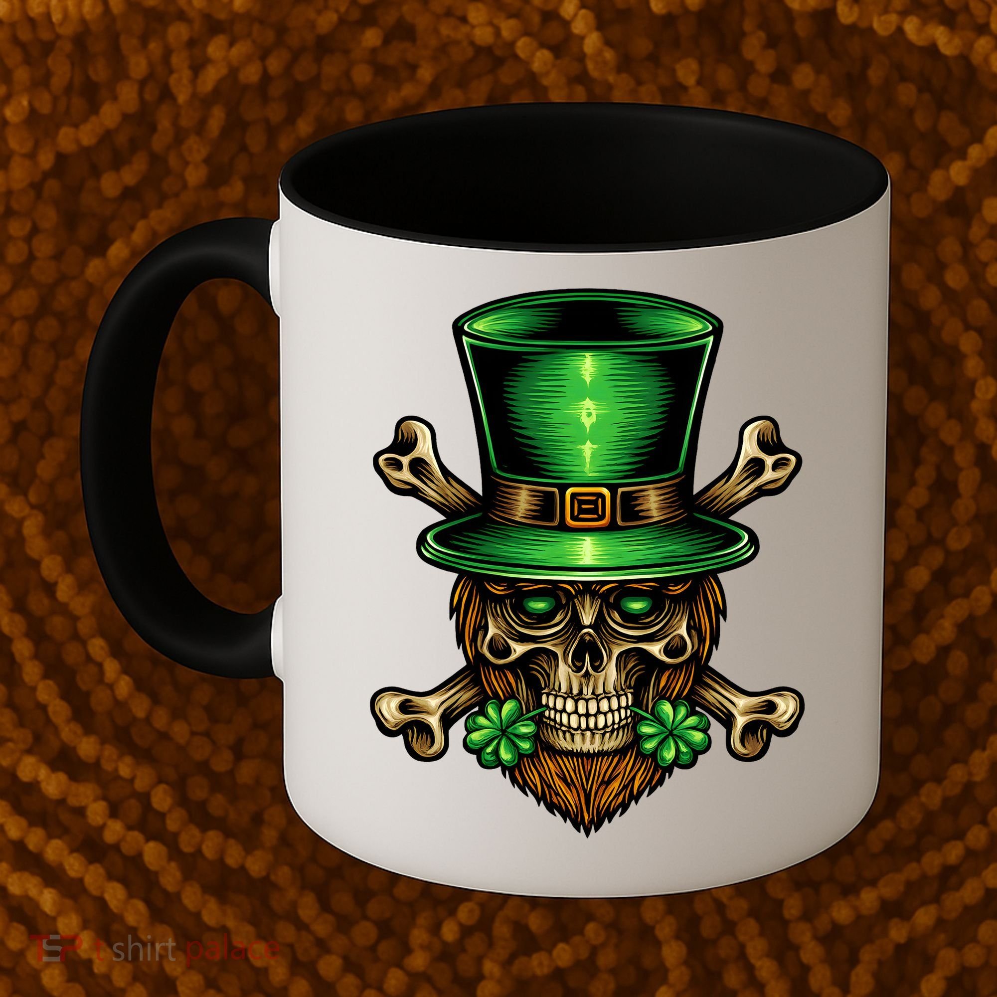 Leprechaun Irish Skull Clover Coffee Mug