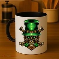 Leprechaun Irish Skull Clover Coffee Mug thumb 4