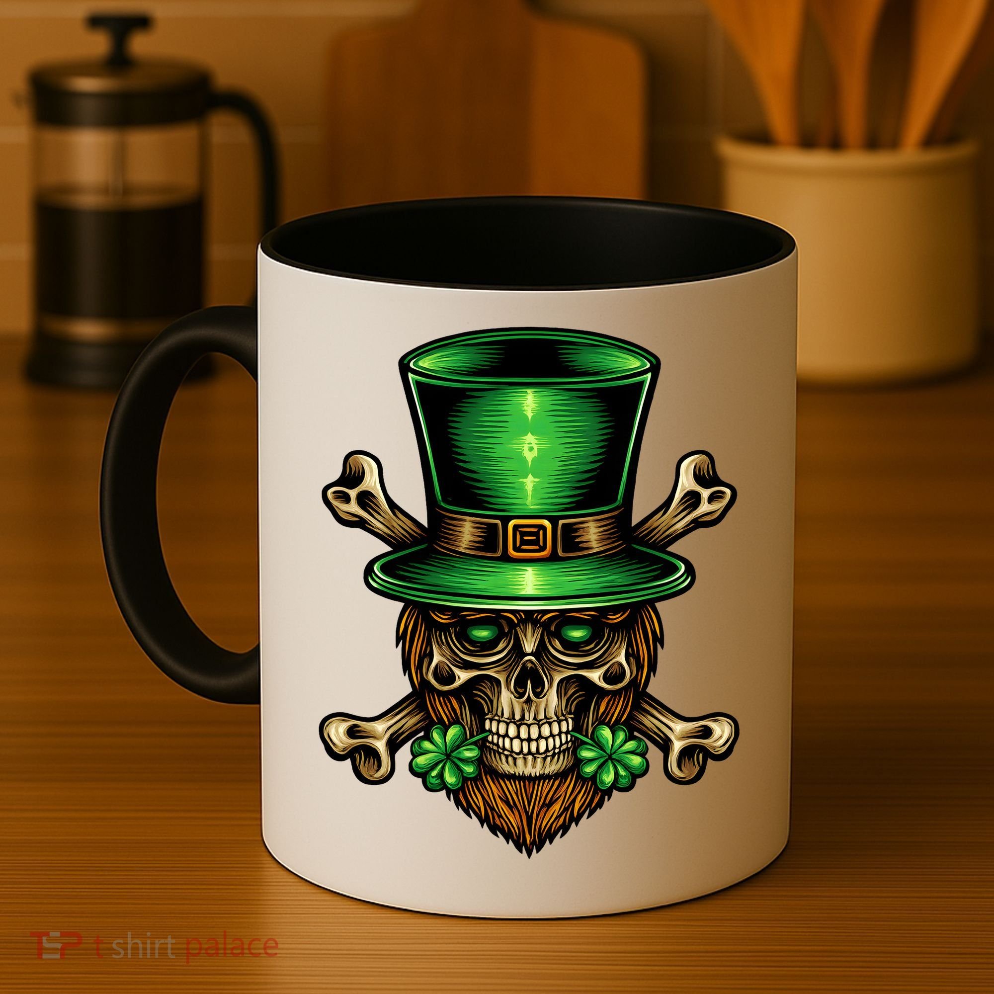 Leprechaun Irish Skull Clover Coffee Mug