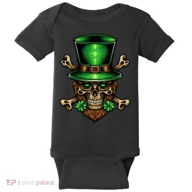 Leprechaun Irish Skull Clover Baby Bodysuit