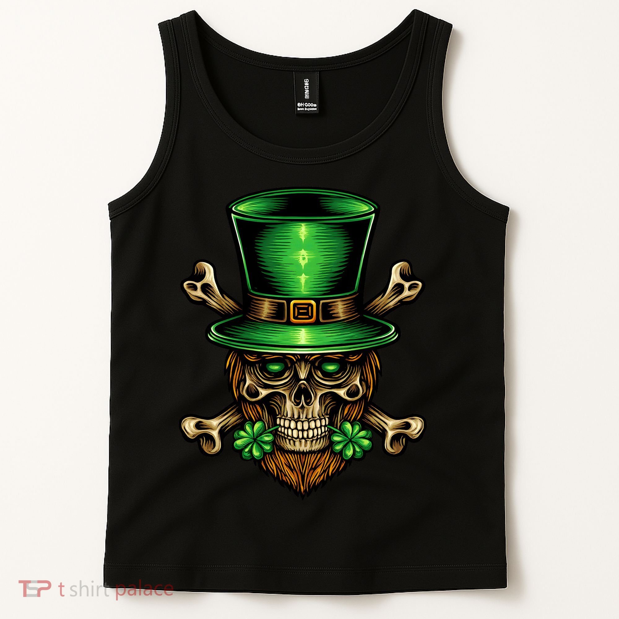 Leprechaun Irish Skull Clover Tank Top