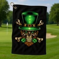 Leprechaun Irish Skull Clover Golf Towel thumb 1