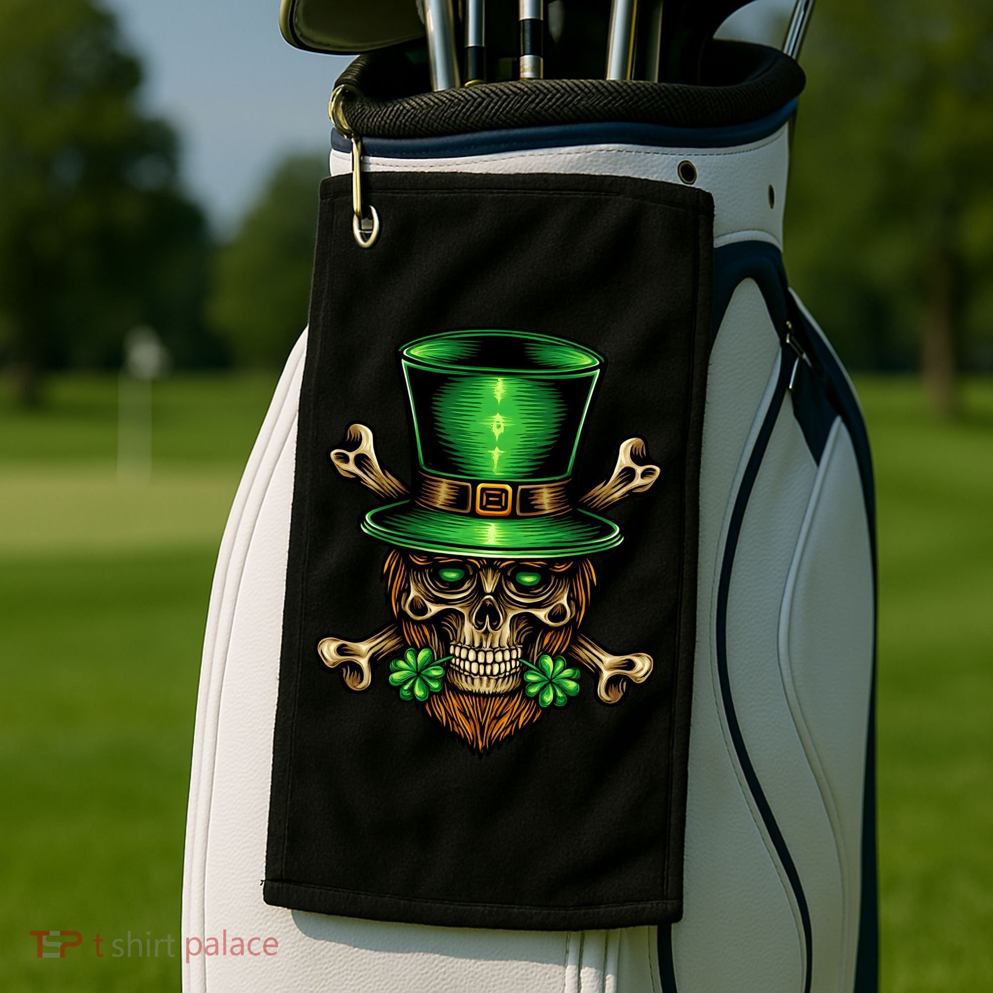 Leprechaun Irish Skull Clover Golf Towel