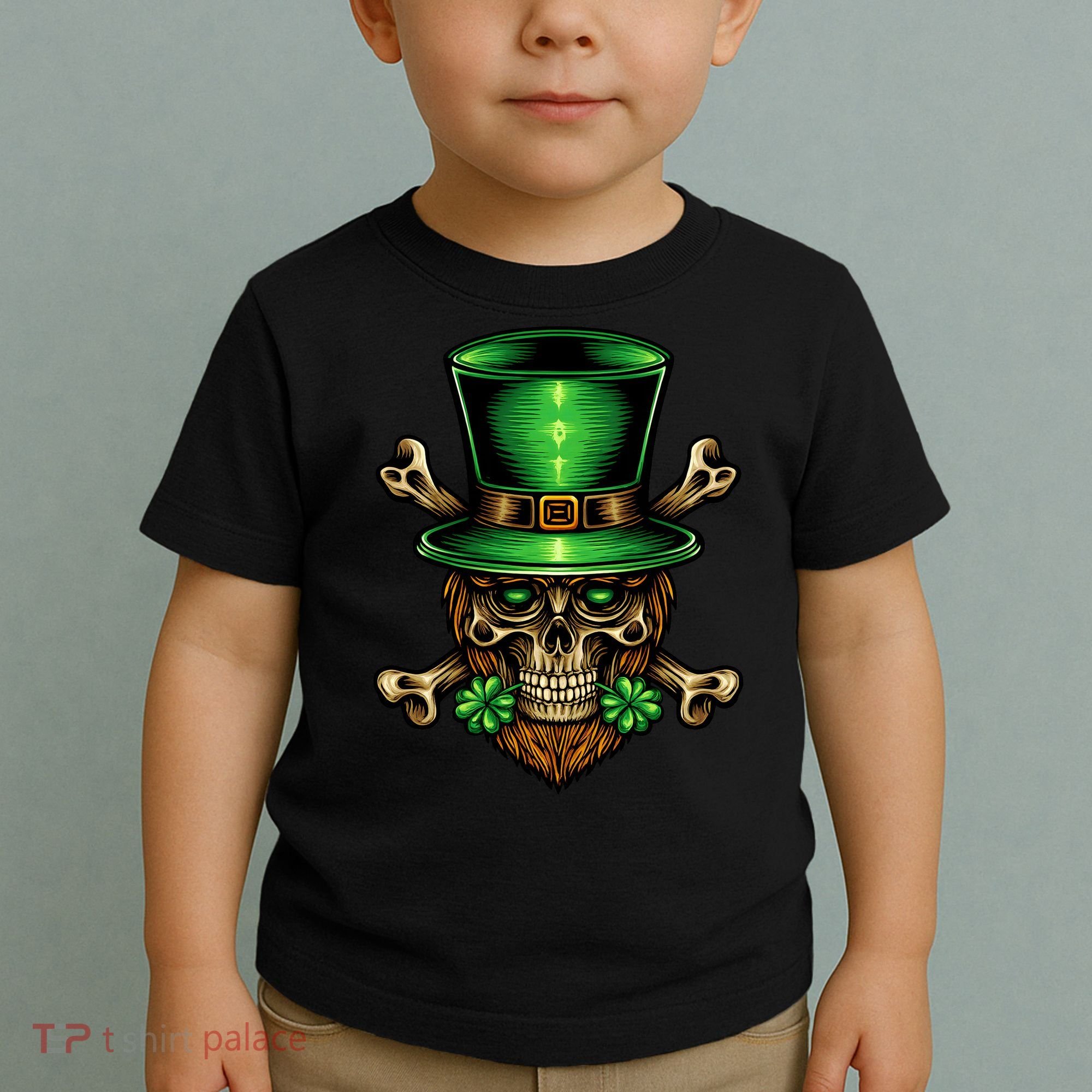 Leprechaun Irish Skull Clover Toddler T-Shirt