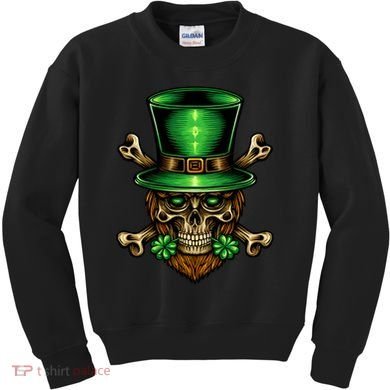Leprechaun Irish Skull Clover Kids Sweatshirt