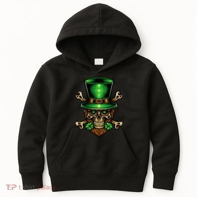 Leprechaun Irish Skull Clover Kids Hoodie