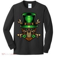 Leprechaun Irish Skull Clover Kids Long Sleeve Shirt thumb 0