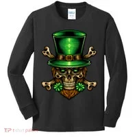 Leprechaun Irish Skull Clover Kids Long Sleeve Shirt thumb 0