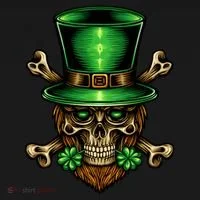Leprechaun Irish Skull Clover Kids Long Sleeve Shirt thumb 2
