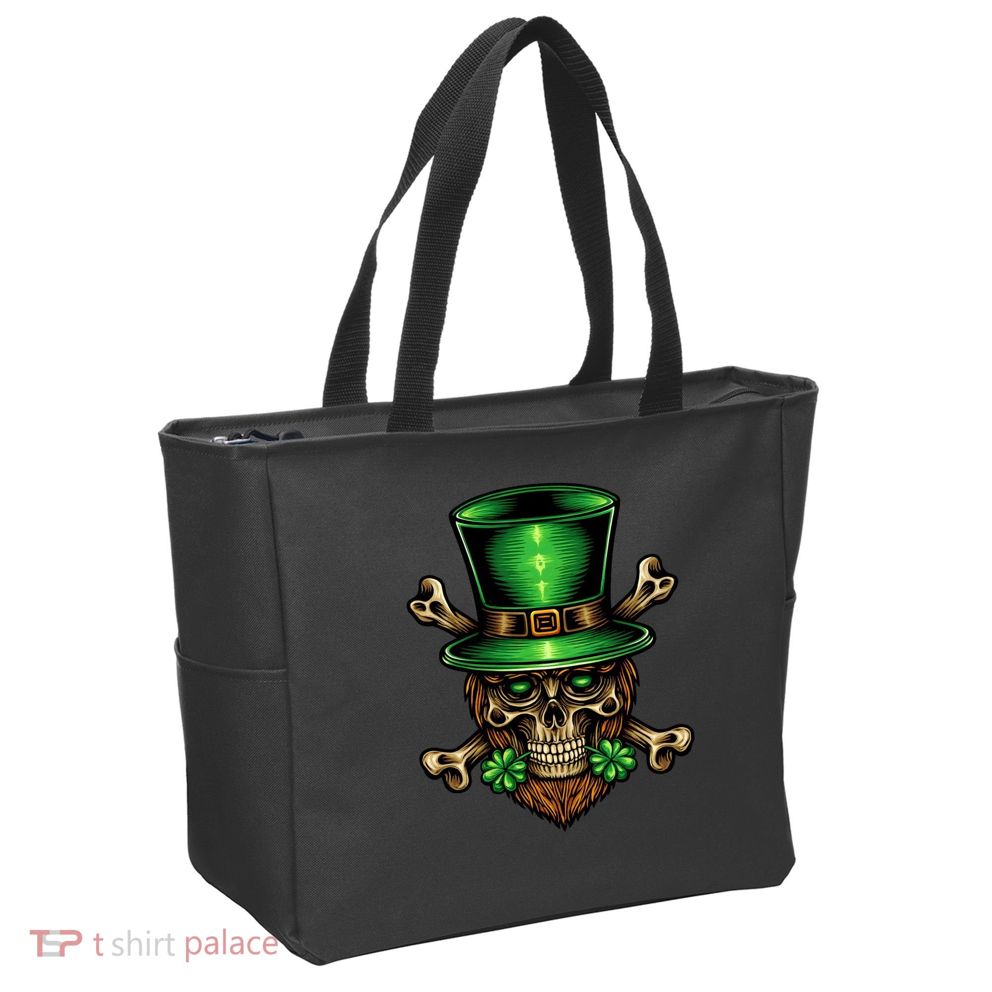 Leprechaun Irish Skull Clover Tote Bag