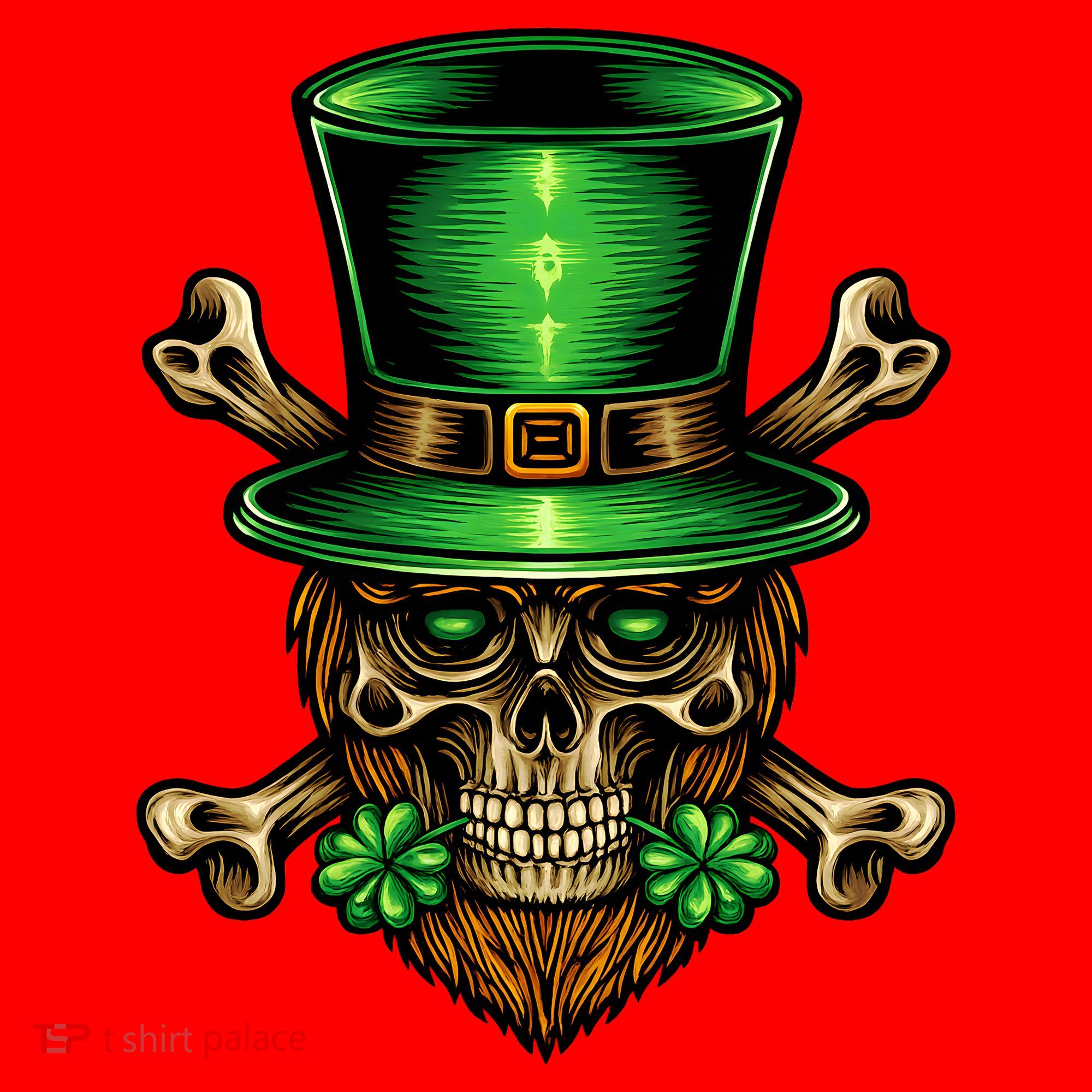 Leprechaun Irish Skull Clover Santa Hat