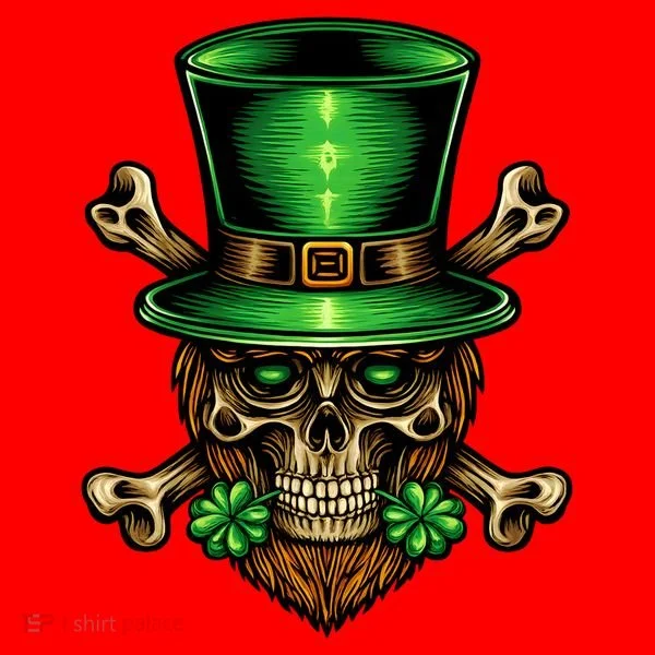 Leprechaun Irish Skull Clover Santa Hat