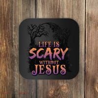 Life Is Scary Without Jesus Funny Halloween Christian Coaster thumb 0