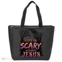 Life Is Scary Without Jesus Funny Halloween Christian Tote Bag thumb 0