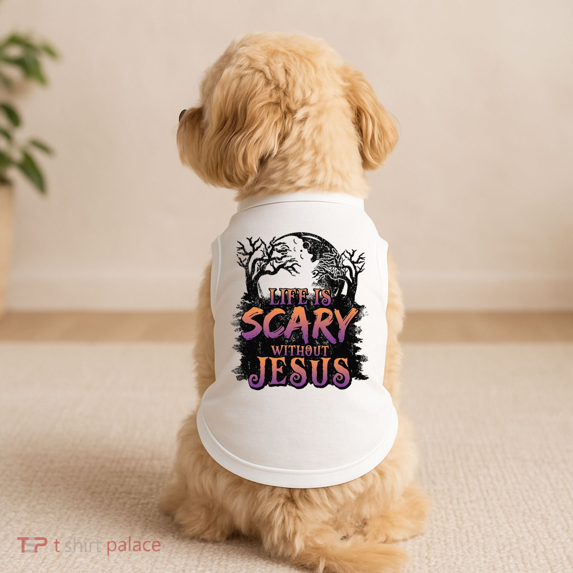 Life Is Scary Without Jesus Funny Halloween Christian Doggie Tank