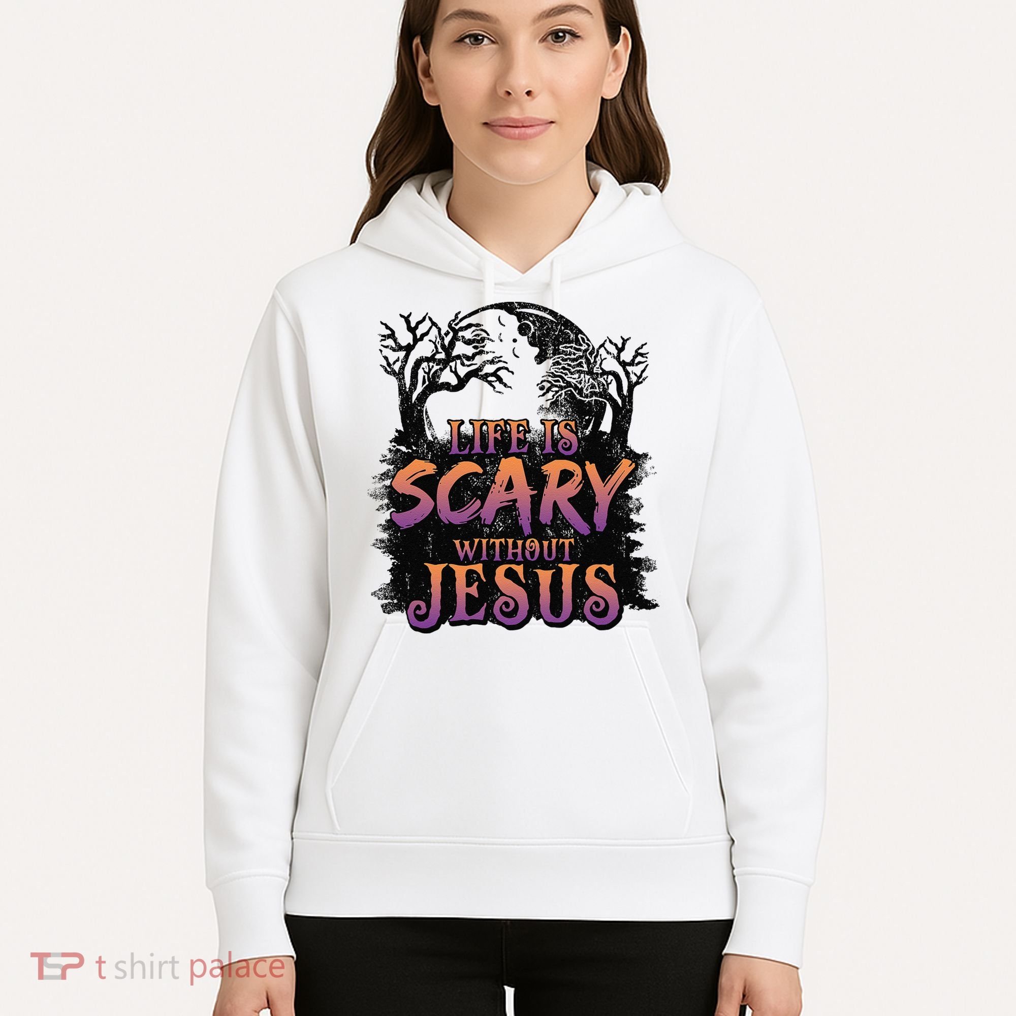 Life Is Scary Without Jesus Funny Halloween Christian Hoodie