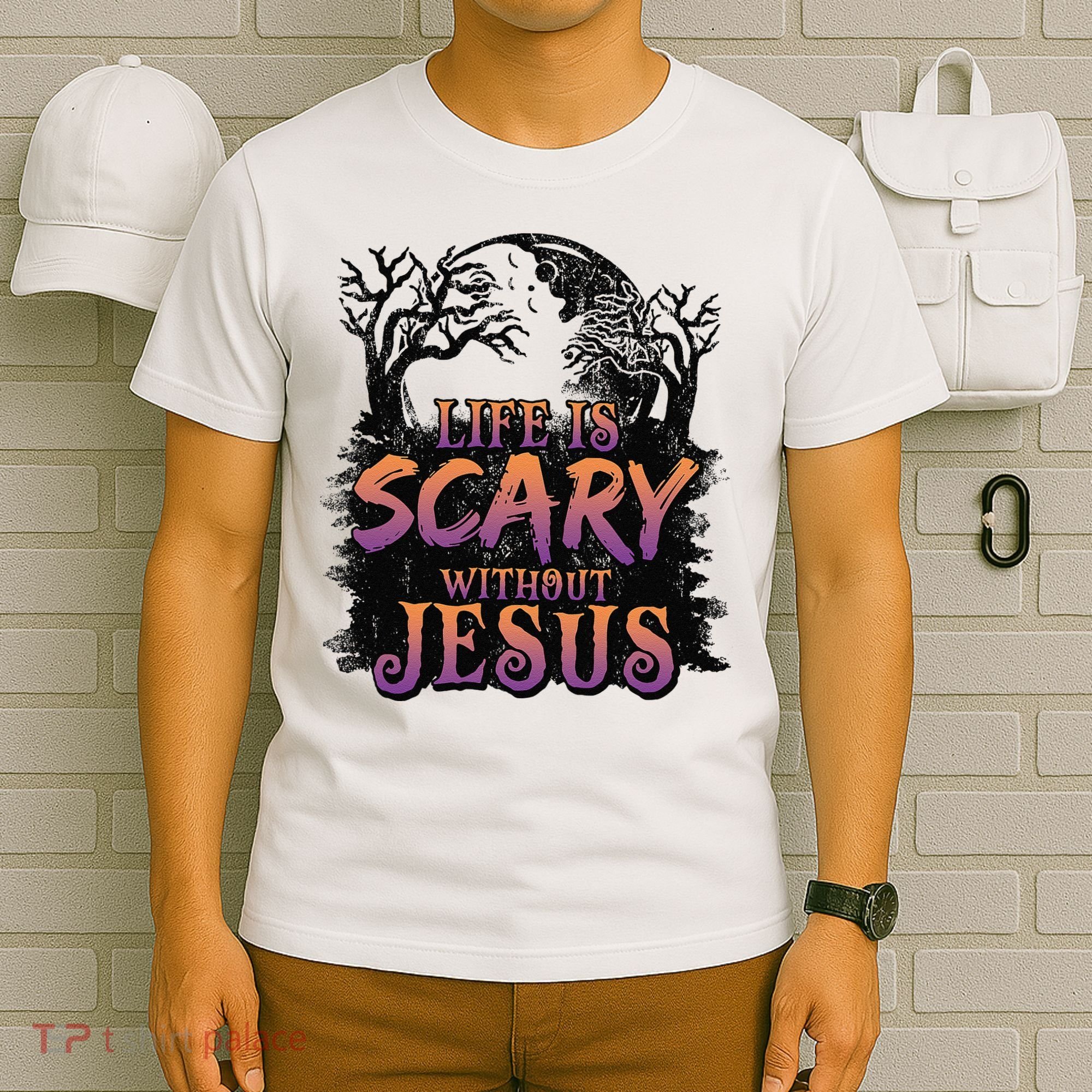Life Is Scary Without Jesus Funny Halloween Christian T-Shirt
