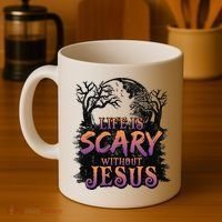 Life Is Scary Without Jesus Funny Halloween Christian Coffee Mug thumb 4